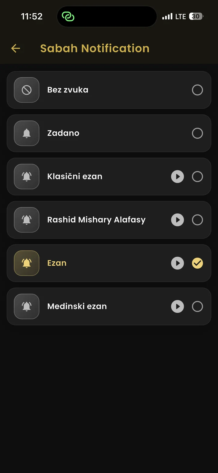 Odabir zvuka obavještenja za sabah namaz