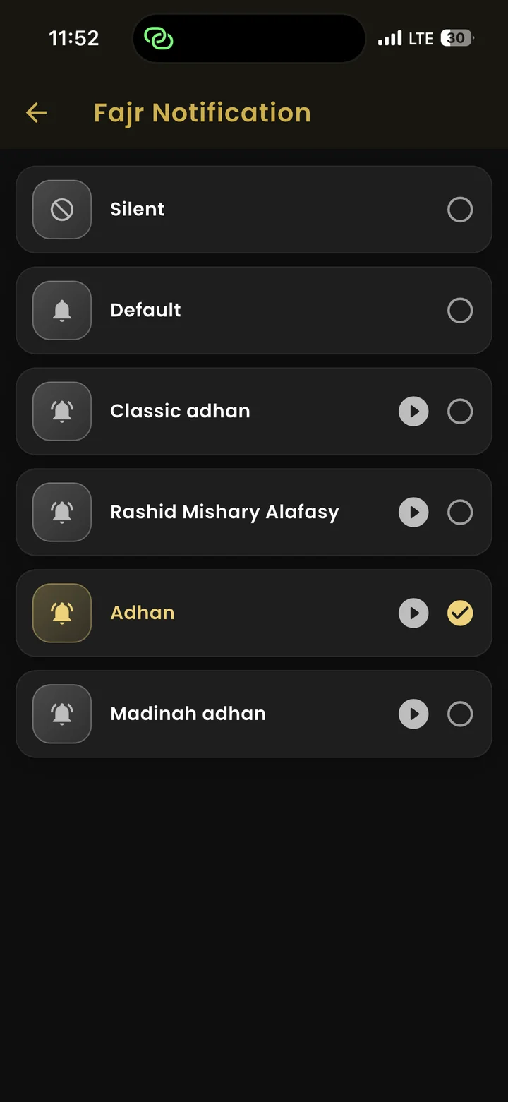 Choosing the notification sound for Fajr