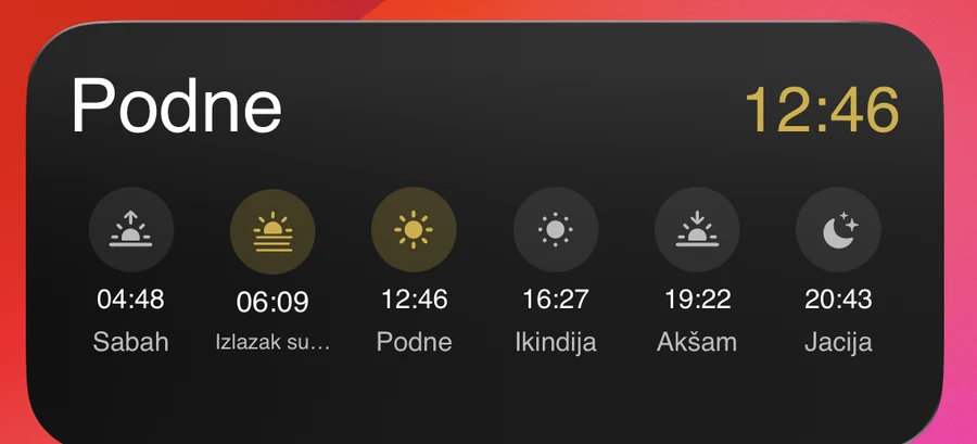 Srednji widget: sva današnja namaska vremena