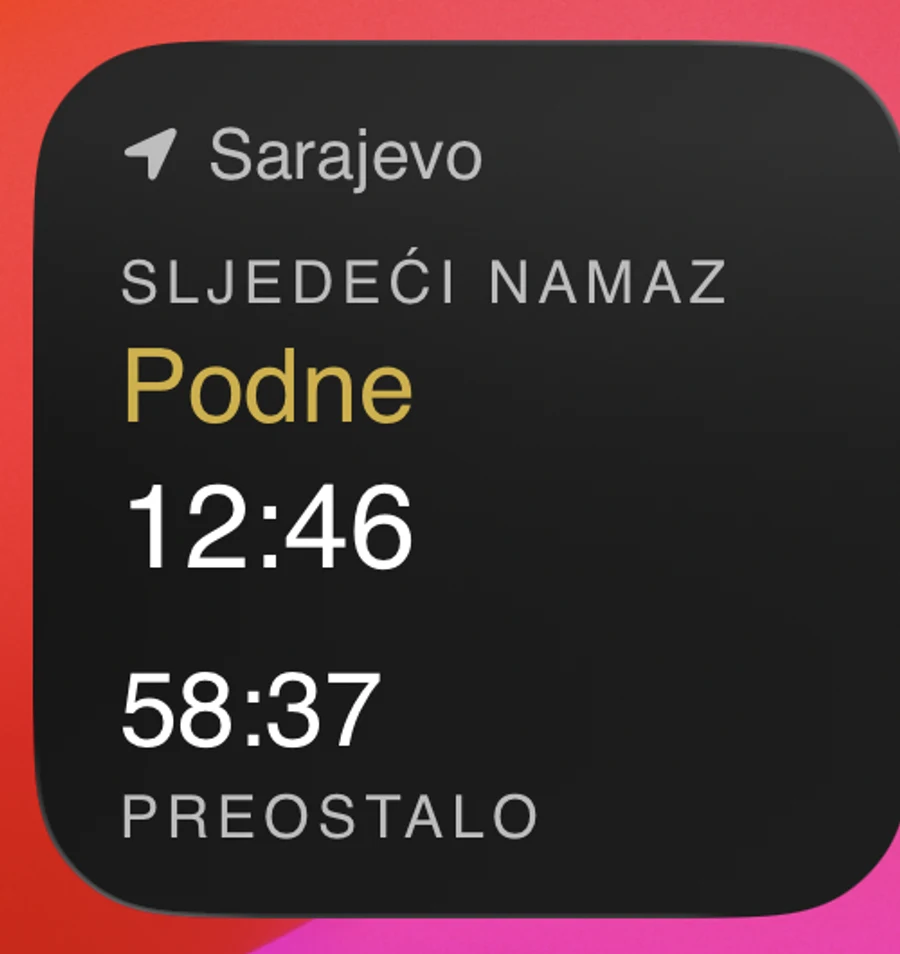 Mali widget: sljedeći namaz i odbrojavanje